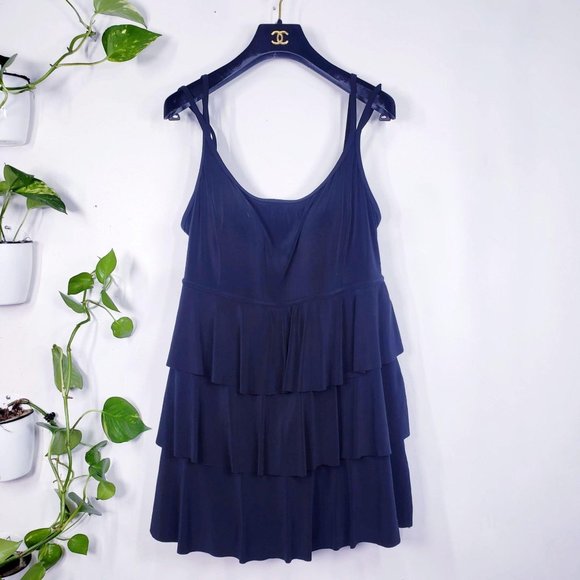 LONGITUDE Black Layered One Piece Swimdress 16 XL - Picture 4 of 11